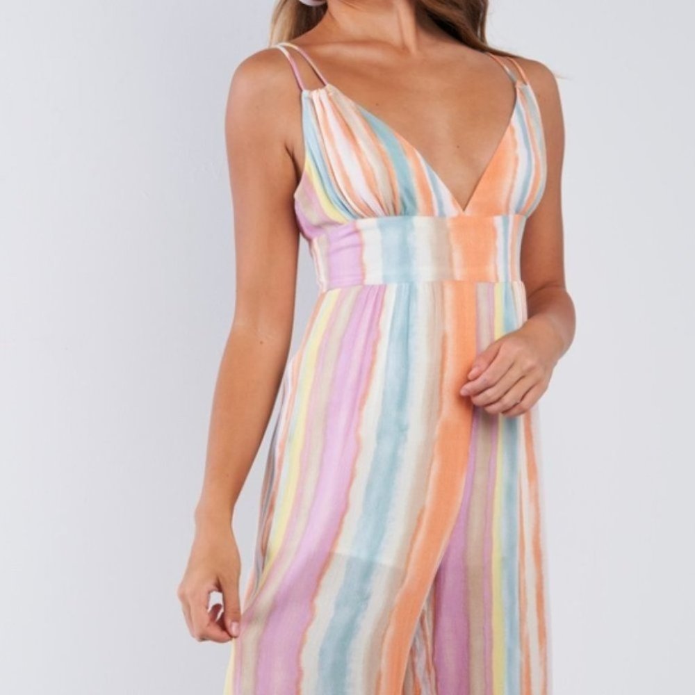 Striped Cami Strapped Wide Leg Jumpsuit - Picture 2 of 4